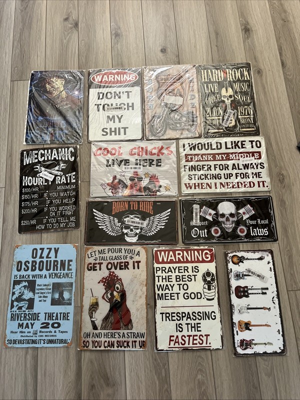 Set Of 13 Metal Tin Signs – 8×12 Inch New