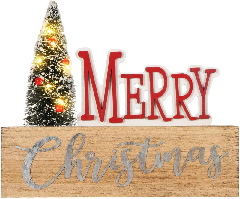 LED Merry Christmas Block Decor – Vintage Wooden Holiday Sign for Home