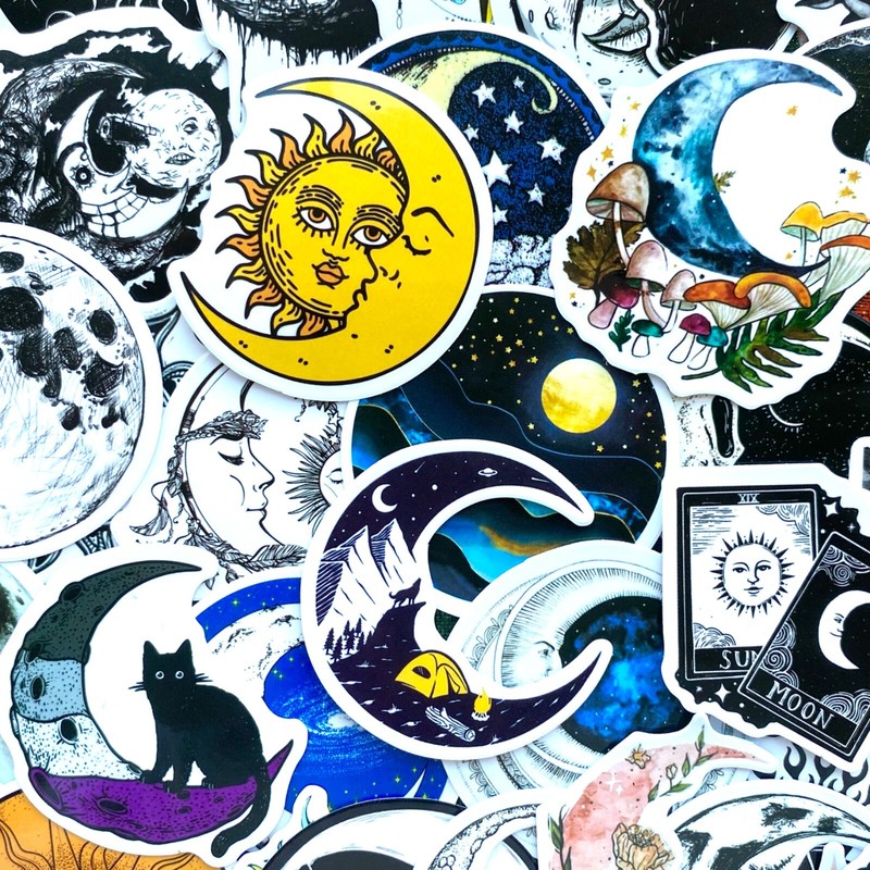 5-50 pcs Gothic Moon Stickers, Astrology Zodiac Stars Tarot Horoscope Decals