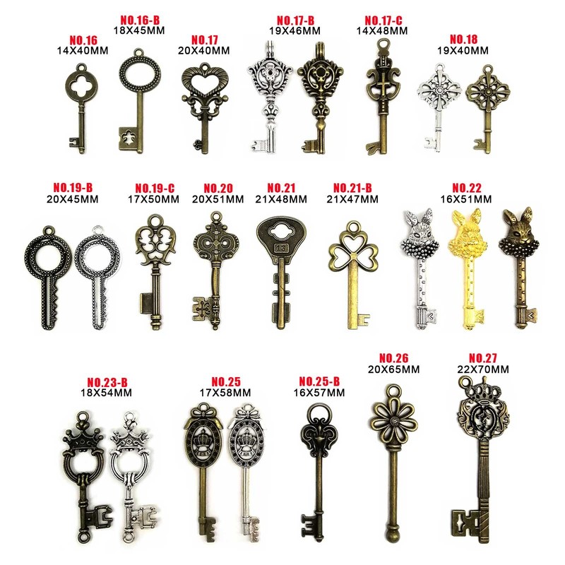 10pcs Retro Antique Vintage Old Looking Decorative Key Charms Jewelry Pendants