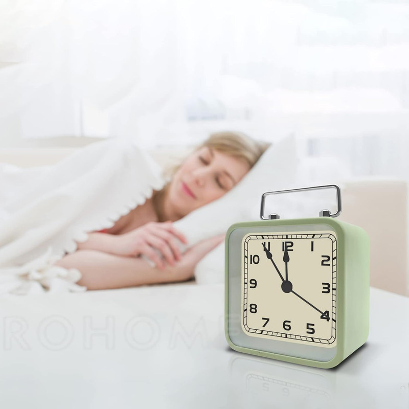 Rohome Small Alarm Clock, Retro Silent Quartz Movement with Night Light, Decorat gallery
