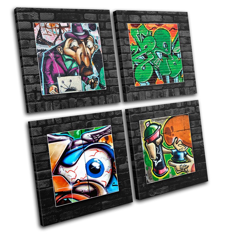 Abstract Funky Brick Wall Graffiti CANVAS WALL ART Picture Print VA