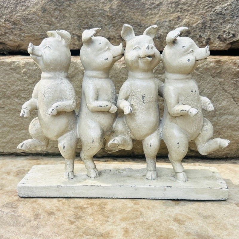 Pier 1 Imports 4 Dancing Pigs Figurine Whimsical Farmhouse Decor Statue 7.5″