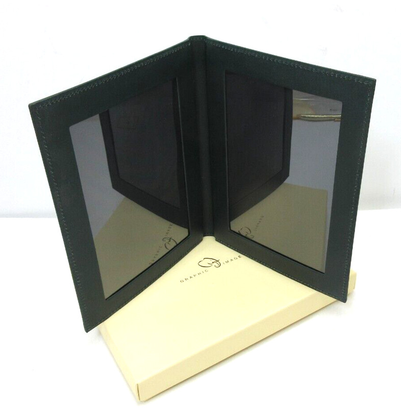 Bifold Leather Picture Frame Holds Two 4x6" Photos Vertical Graphic Image Green