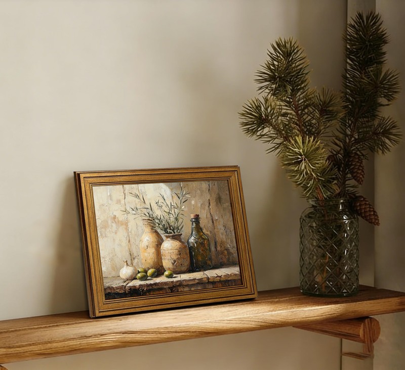 Framed Terracotta Jars Kitchen Still Life Canvas Wall Art, Vintage Gold Rusti... gallery