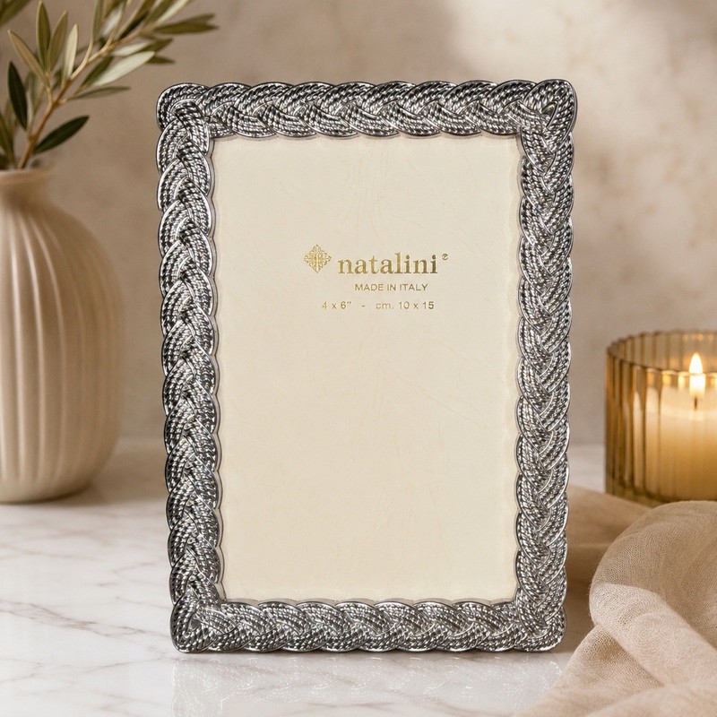 NATALINI 5″ X 7″ Metal Photo Frame Silver Tone Fits 4″ X 6″ Pic Made In Italy