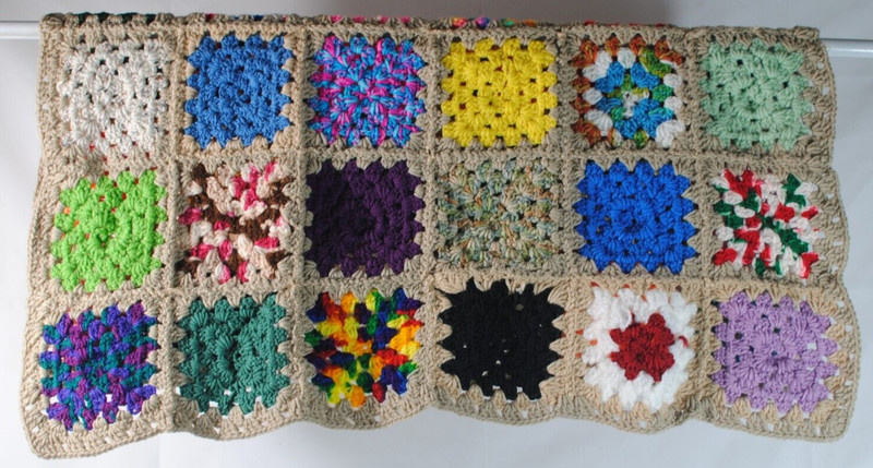 Hand Knit Afghan Colorful Squares Lap Blankets 32 x 32 in gallery