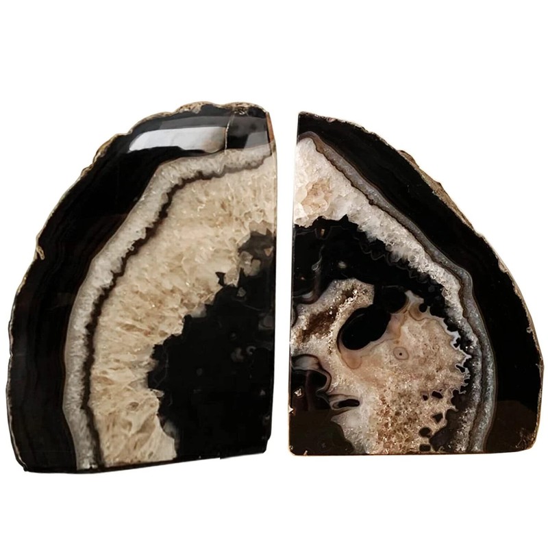 AMOYSTONE Geode Bookends Heavy Duty Agatestone Bookend Decorative Large Crys…
