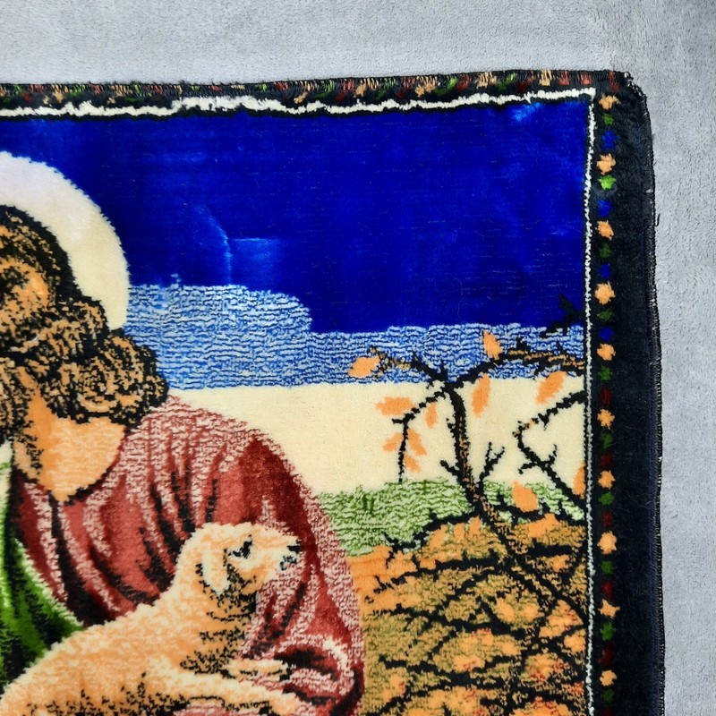 Vintage Jesus The Good Shepherd and Sheep Velvet Tapestry Wall Hanging Religious gallery