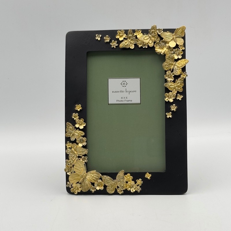 Nanette Lepore Black Gold 3D Butterfly Floral 4×6 Photo Frame Cottagecore