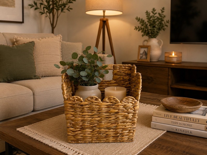 Wall Hanging Basket Reed Grass One PC Brown