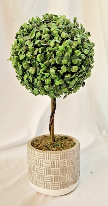Mainstays 15” Artificial Boxwood Topiary in Gray Cement Planter Home Décor