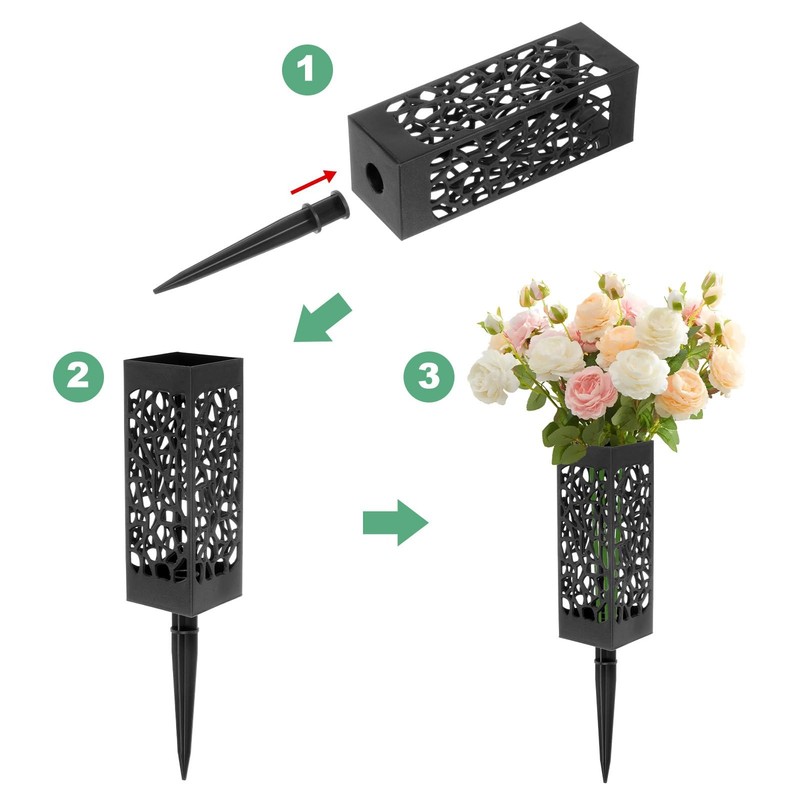 2 PCS Cemetery Vases Spikes Plastic Flower Holder Grave Marker Decor Black gallery
