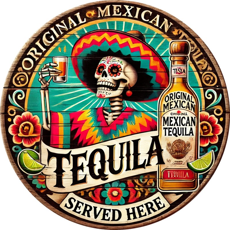 Tin Metal Signs 8 x 8inch (20 x 20cm)”TEQUILA” Vintage metal wall decoration wit