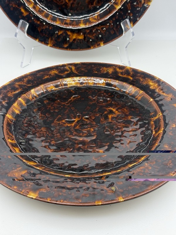 Set Of 2 Tortoise Shell Pattern Decorative Charger Plate Stoneware gallery