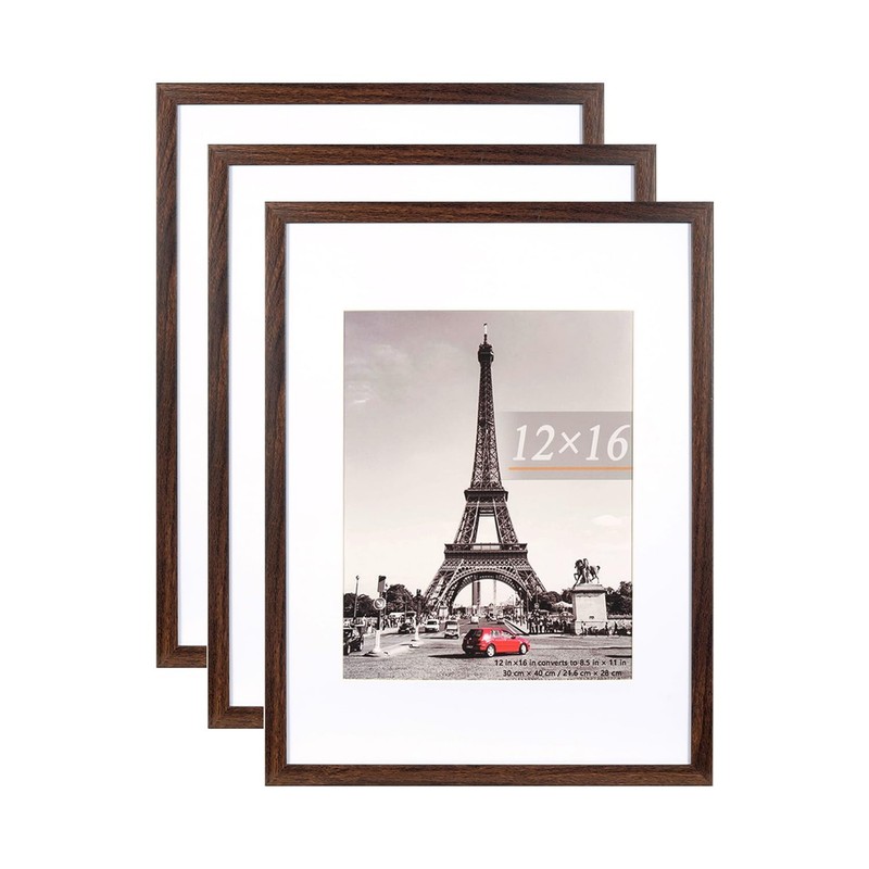 12×16 Picture Frame Rustic Brown 3 Pcs in 1 set 12×16 Frame can Display 8.5×1…