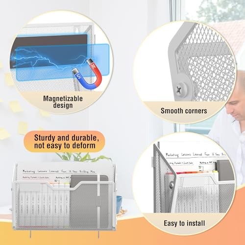 3 Pack Magnetic Wall Mounted File Holders,Mesh Letter Magnetic White-3 Pack gallery