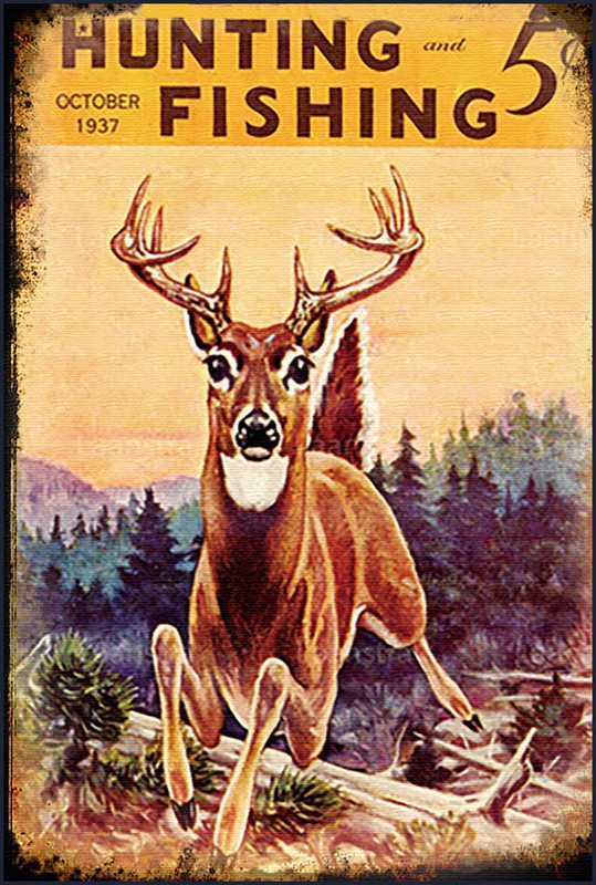 1937 Hunting & Fishing Cover Art Deer Hunt Antique Look Metal Poster Sign NEW gallery