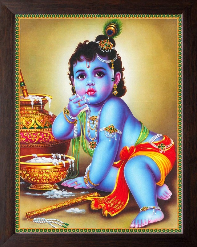 Bal Gopal/Baal Krishna Eating Butter Wall Decor Painting Frame