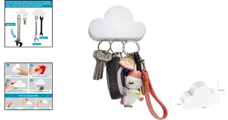Adorable Cloud Shape Key Holder with Powerful Magnets - Modern Home Decor gallery