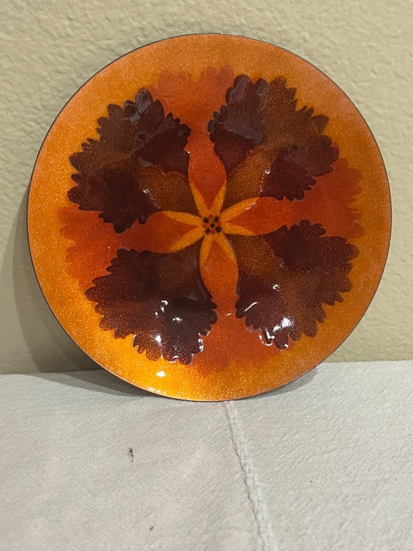 Vintage 7 1/2″ Annemarie Davidson Enamel Copper Orange MCM Decorative Plate