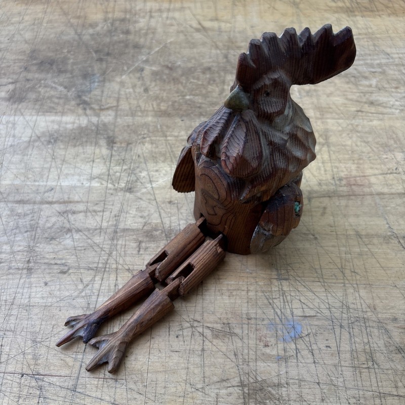Vintage Hand Carved Wood Shelf Rooster Sitting – Folk Art