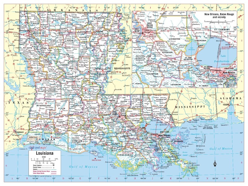 Louisiana State Wall Map Poster Large Print 32″Wx24″H
