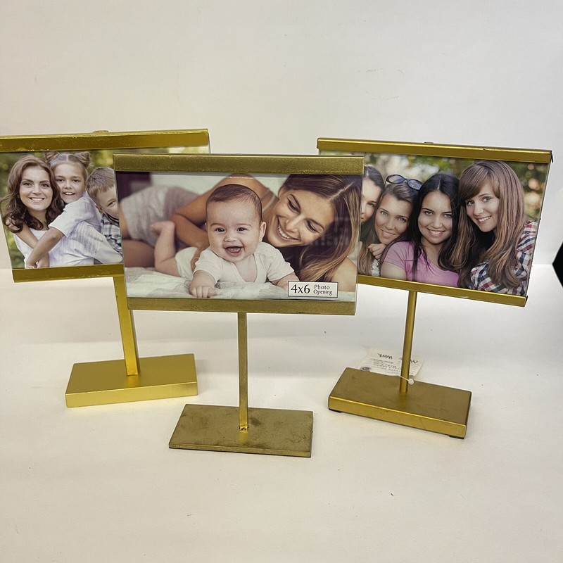 3 Home Decor Metal Photo Frame GOLD Standing Frame for Photos4x6” , 7” Tall
