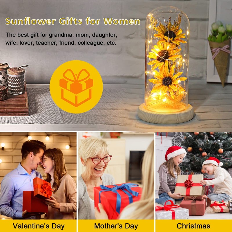 socathey Sunflower Gifts for Women, Sunflowers Artificial Flowers in Glass Do... gallery