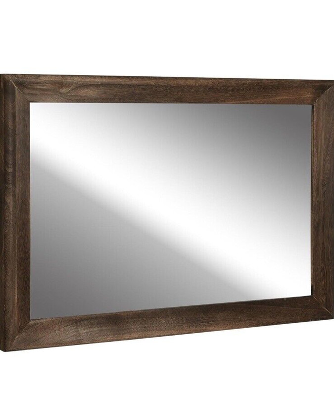 Rustic Wood Large Wall Mirror Tempered Glass 36”x24” NEW