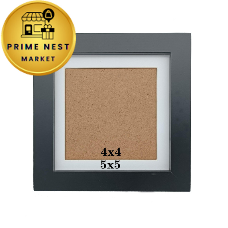 5x5 Wooden Picture Frames with 4x4 Opening Mat. Black Mat,