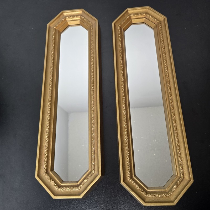Pair of Vintage Homco Home Interiors Octagon Gold Accent Mirrors 17.5 x 5.25