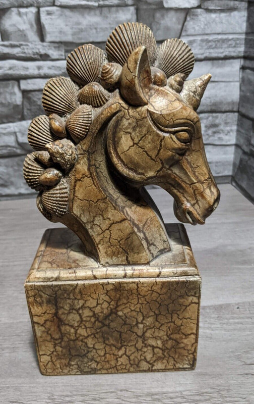 10″ Sea Shell Unicorn Horse Bookend Sculpture Statue Figurine Beach Decor Art