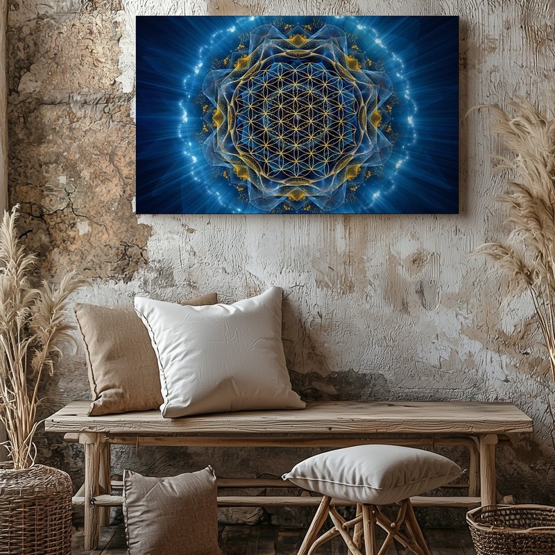 Radiant, Abstract Design Featuring A Golden Flower Of Life Pattern At Wall Art gallery