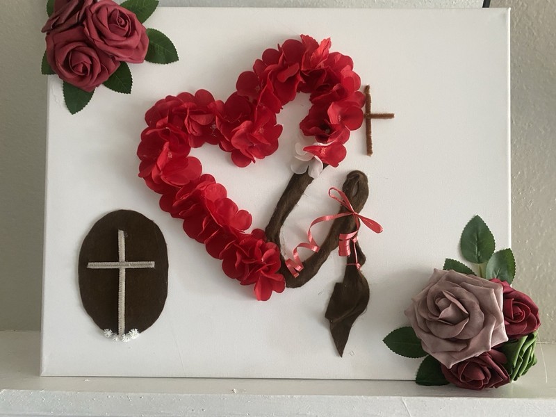 Handmade Heart Cross Floral Religious Plaque Decorative 3D Effect Hanging