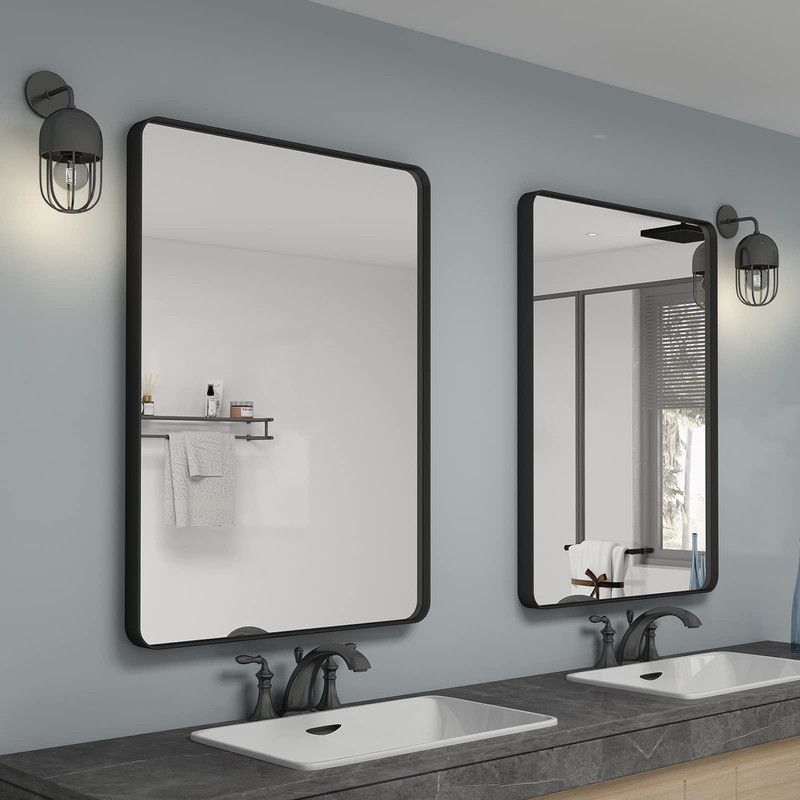 CHARMOR 16x24 Black Metal Framed Bathroom Mirror Wall Mount Shatterproof gallery