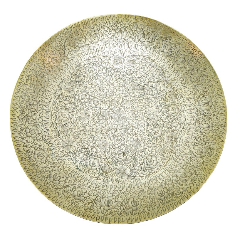 Vintage Brass Hand Engraved 13.5″x1.75″ Decorative Dish ISCO India 70s