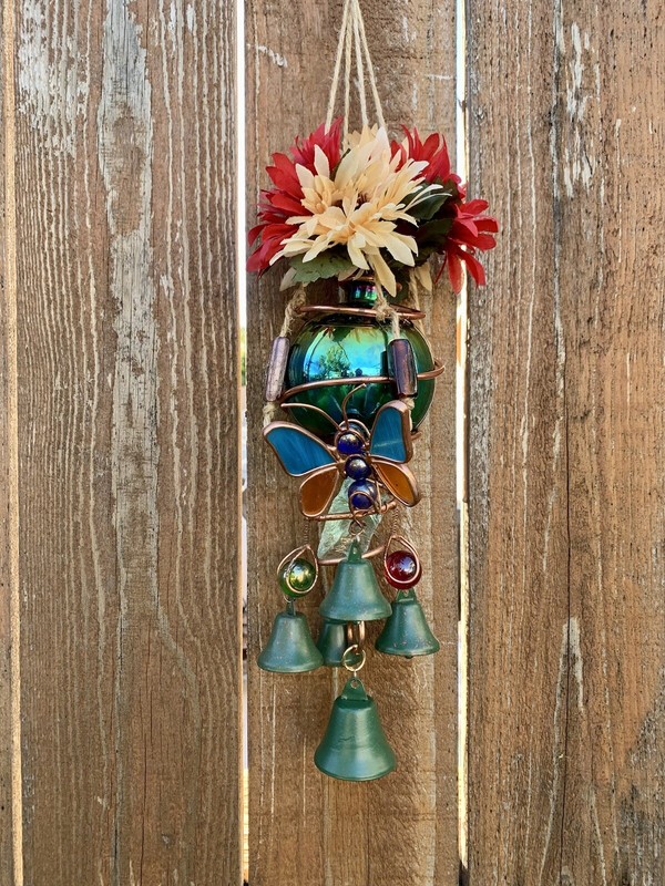 Rainbow Stained Glass Wind Chime Sun Catcher Butterfly Vase Mobile