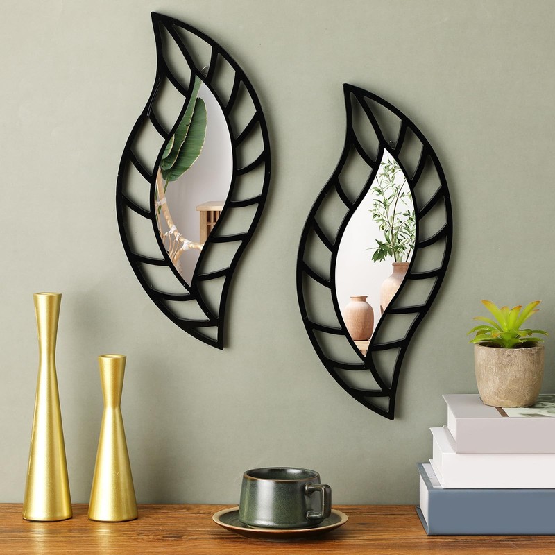 Roowest 2 Pcs Decorative Mirror Wall Decor Leaf Teardrop Mirror Wall Mounted …