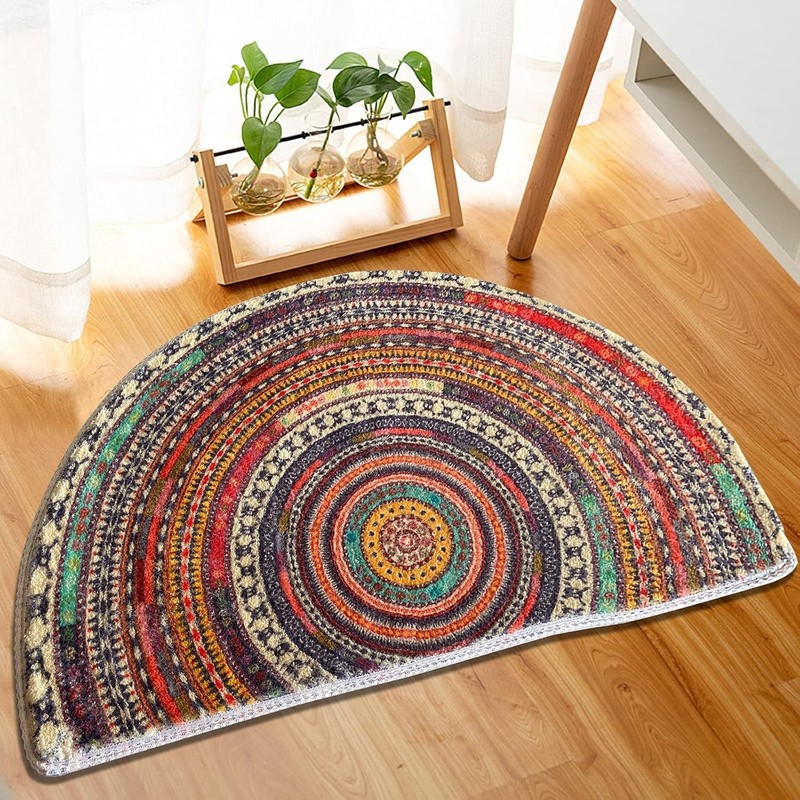Half Round Door Mat,Semi Circle Bathroom Floor Rug,Mandala Boho Bohemian gallery