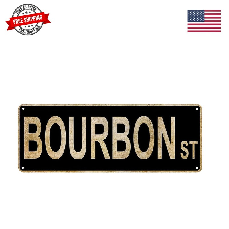 Vintage Bourbon St Street Sign – Rustic Metal Tin Wall Decor Sign for Home Ba…