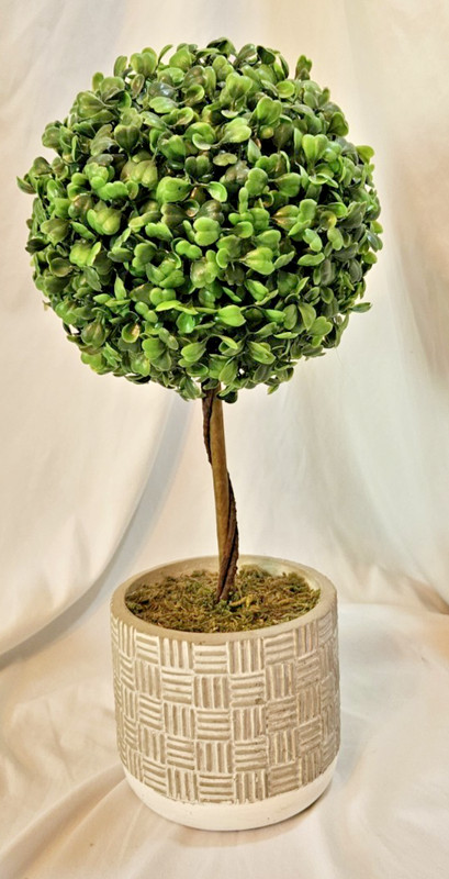 Mainstays 15” Artificial Boxwood Topiary in Gray Cement Planter Home Décor gallery
