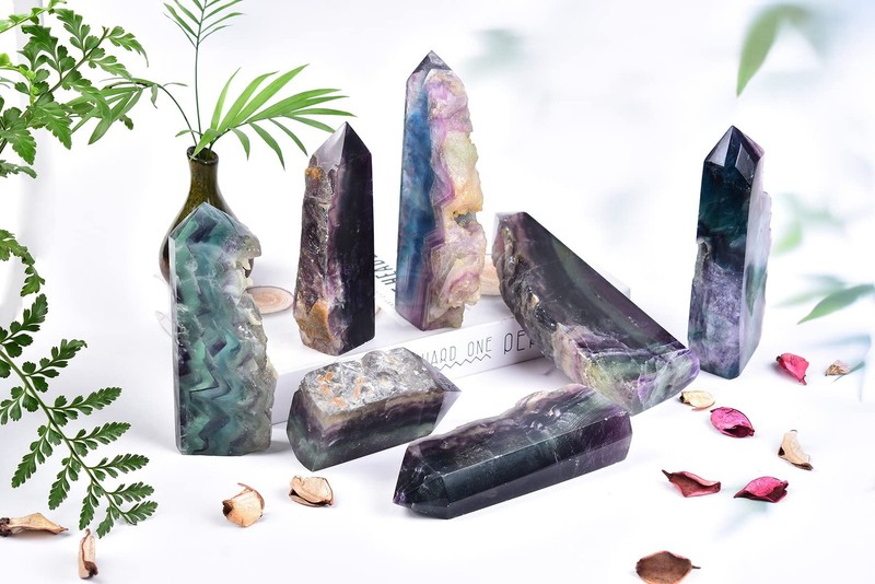 Amoystone Decorative Quartz Obelisk Slab Pointed Natural Fluorite Slab Block gallery