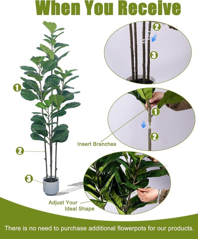 6FT Artificial Fiddle Leaf Fig Tree Large Faux Ficus Tree with White Planter gallery