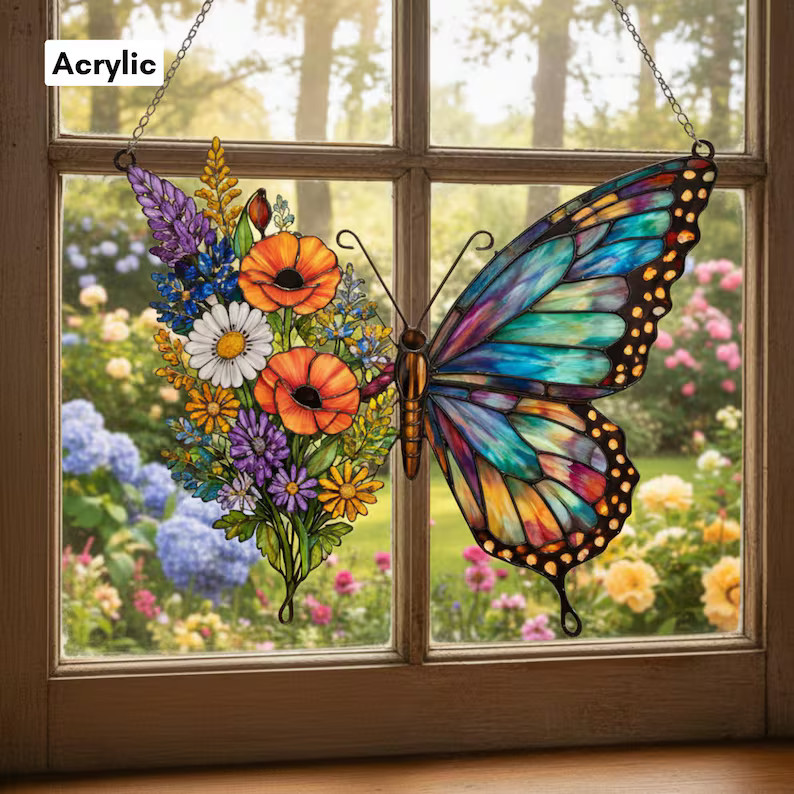 Custom Butterfly Floral Suncatcher Acrylic Window Decor Gift