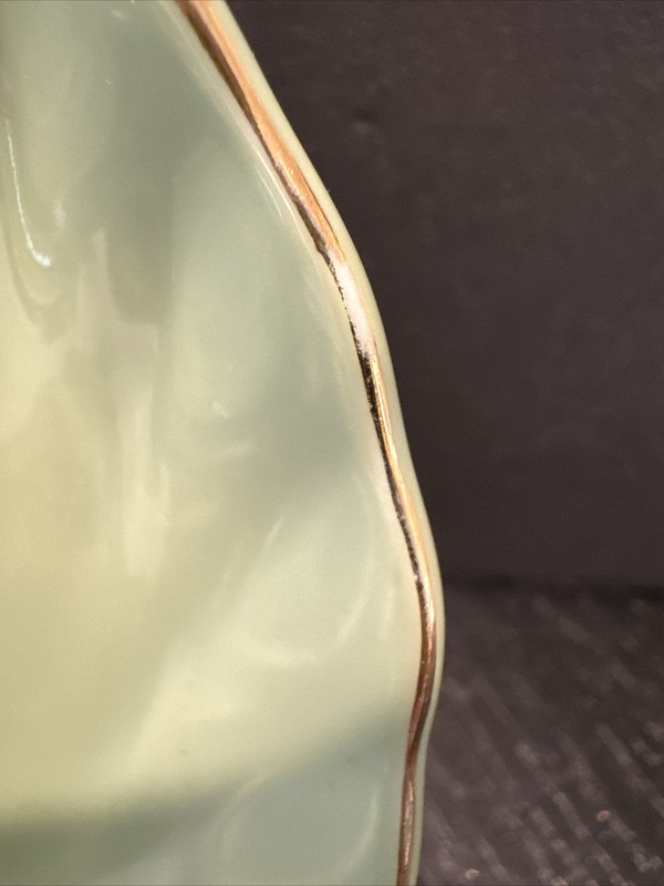 VTG Porcelain Trinket Dish Ashtray Seashell Green Scalloped Gold Edges 4.25” gallery