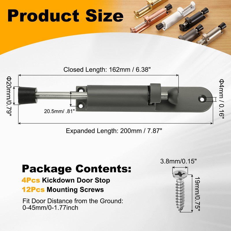 4Pcs Kickdown Door Stop Fit for Distance from the Ground 0-45mm, Gray gallery