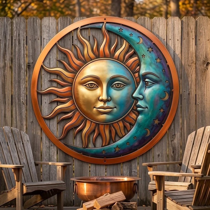 Sun Moon Metal Wall Art, Celestial Sun and Moon Decor