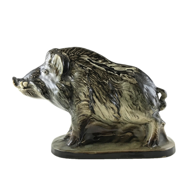 Boar Saint-Clément – Large Vintage Ceramic Statue 30cm – France
