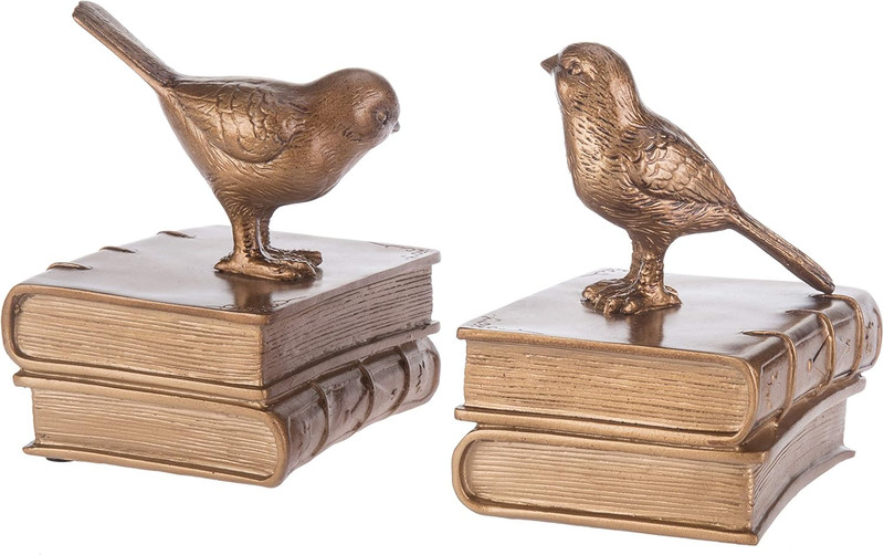 Gold Bird Bookends Decorative for Heavy Books, Brass Book Ends for Shelves, Vint